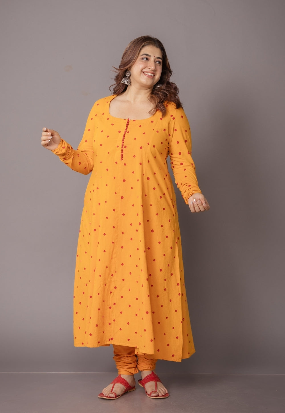 Akrita Yellow Bandhani Cotton Kali kurta Set (Set of 2)