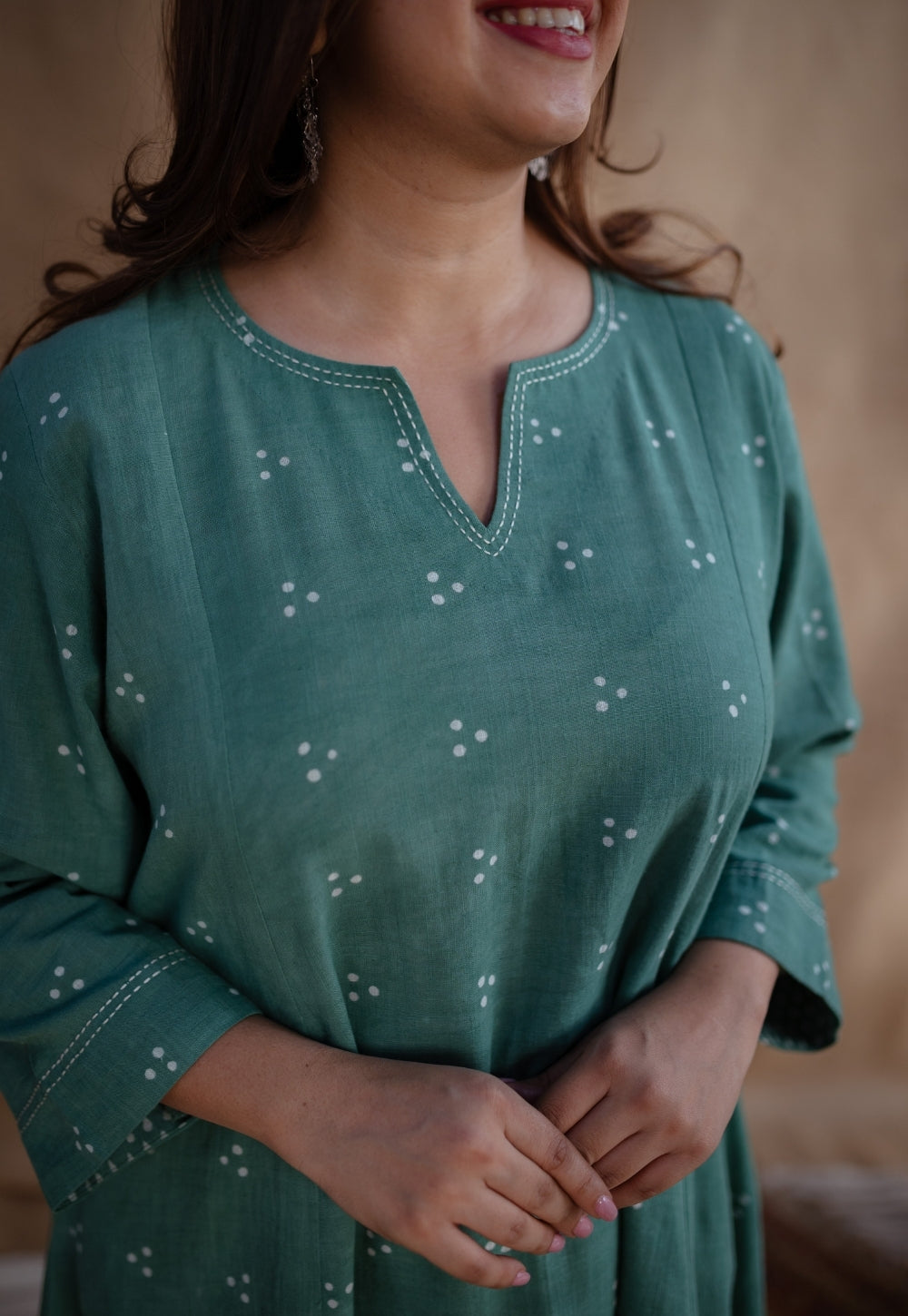 Sireen Dabu Slub Cotton Hand Embroidered Kali Kurta