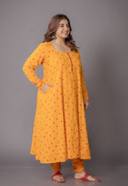 Akrita Yellow Bandhani Cotton Kali kurta Set (Set of 2)