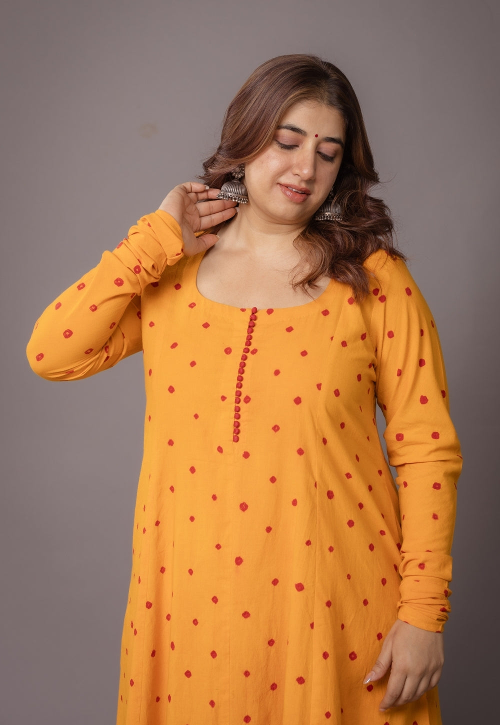 Akrita Yellow Bandhani Cotton Kali kurta Set (Set of 2)