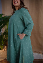 Sireen Dabu Slub Cotton Hand Embroidered Kali Kurta