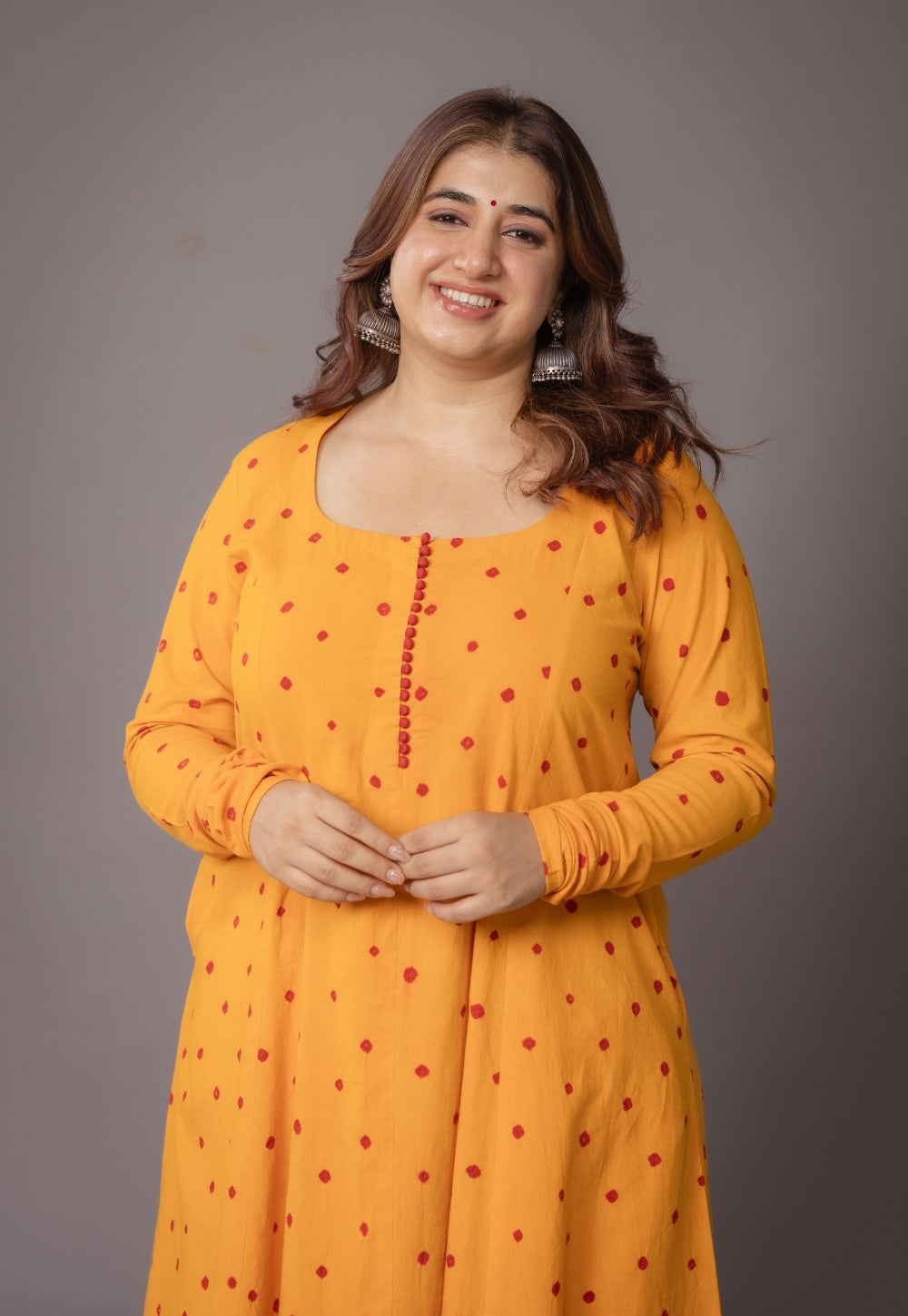 Akrita Yellow Bandhani Cotton Kali kurta Set (Set of 2)