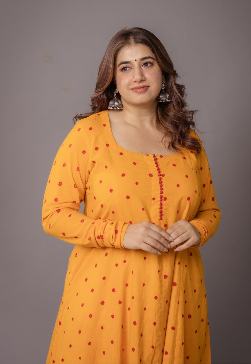 Akrita Yellow Bandhani Cotton Kali kurta Set (Set of 2)