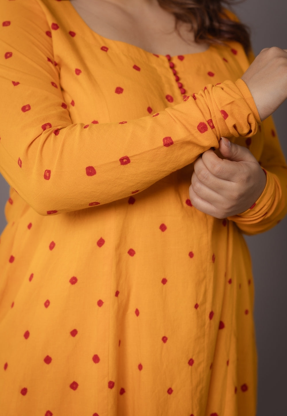 Akrita Yellow Bandhani Cotton Kali kurta Set (Set of 2)