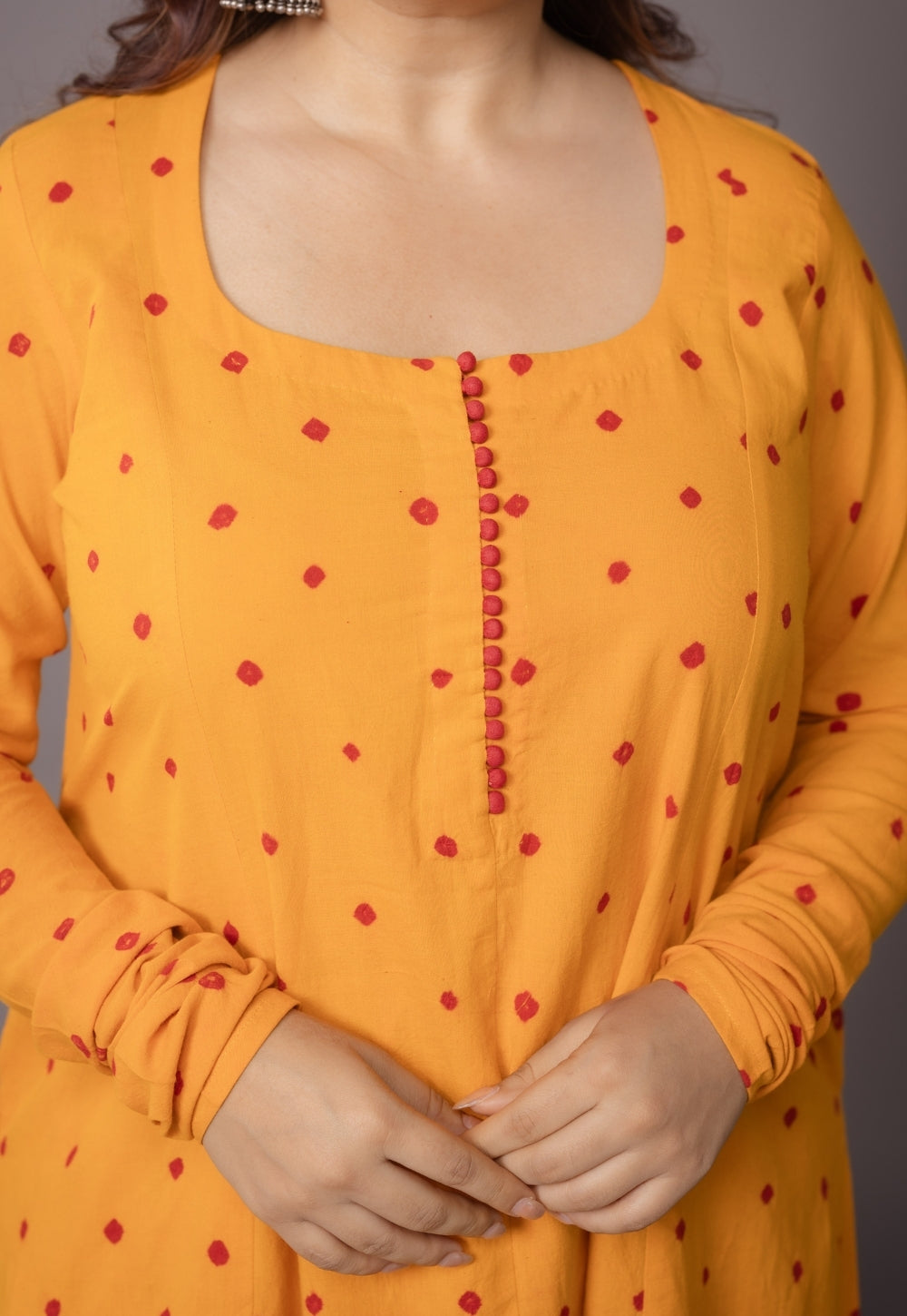 Akrita Yellow Bandhani Cotton Kali kurta Set (Set of 2)