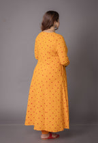 Akrita Yellow Bandhani Cotton Kali kurta Set (Set of 2)