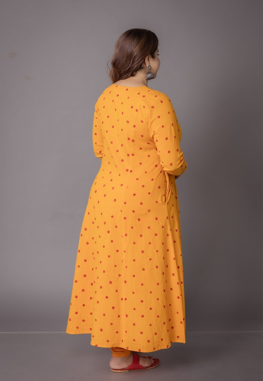 Akrita Yellow Bandhani Cotton Kali kurta Set (Set of 2)