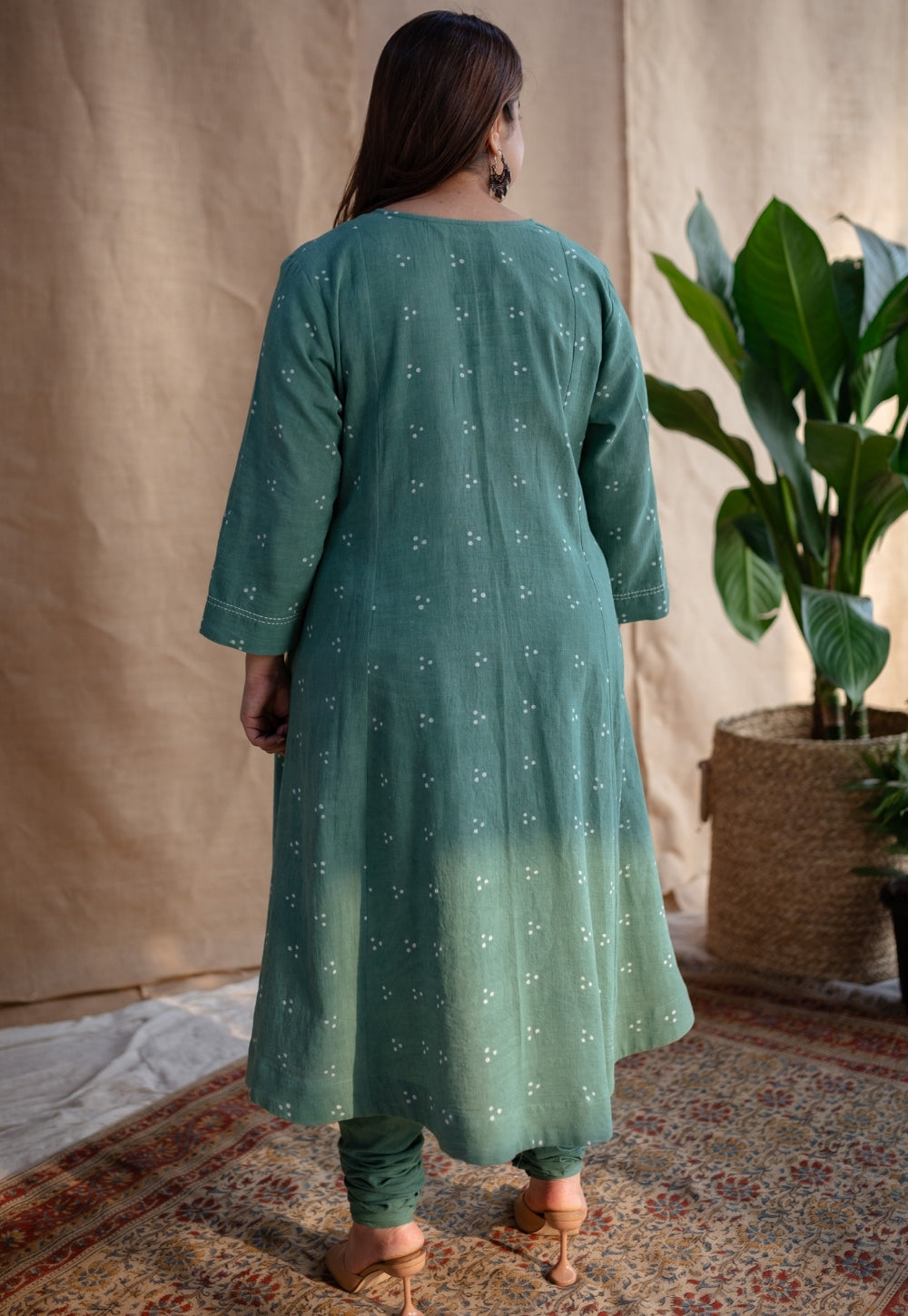 Sireen Dabu Slub Cotton Hand Embroidered Kali Kurta