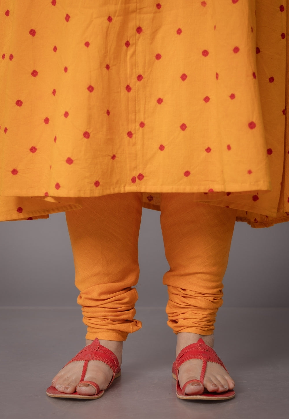 Akrita Yellow Bandhani Cotton Kali kurta Set (Set of 2)