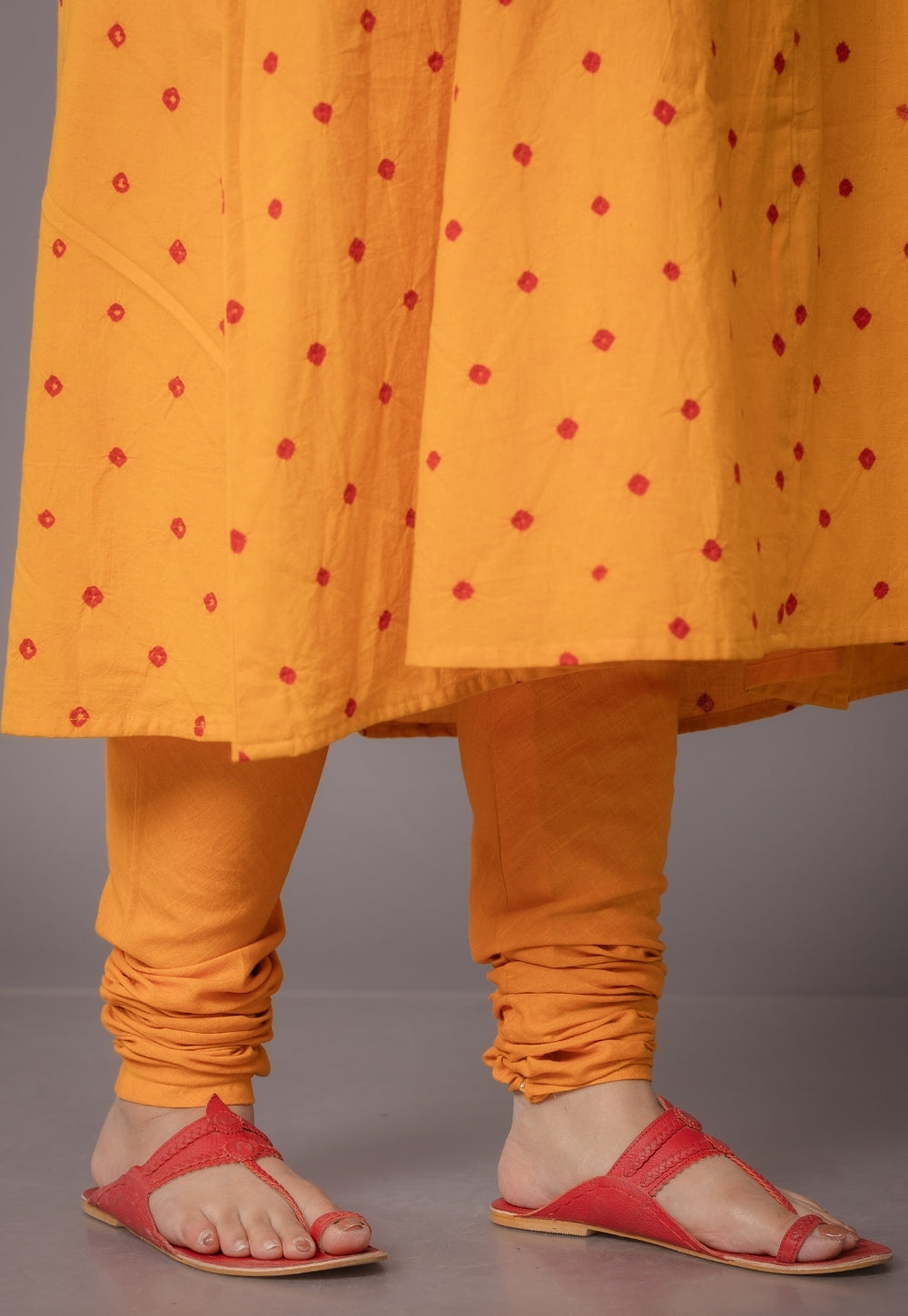 Akrita Yellow Bandhani Cotton Kali kurta Set (Set of 2)