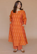 Geet Orange Handloom Ikkat Cotton A Line Kurta