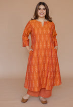 Geet Orange Handloom Ikkat Cotton A Line Kurta