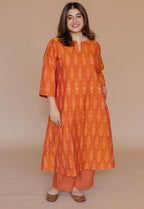 Geet Orange Handloom Ikkat Cotton A Line Kurta