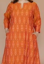 Geet Orange Handloom Ikkat Cotton A Line Kurta