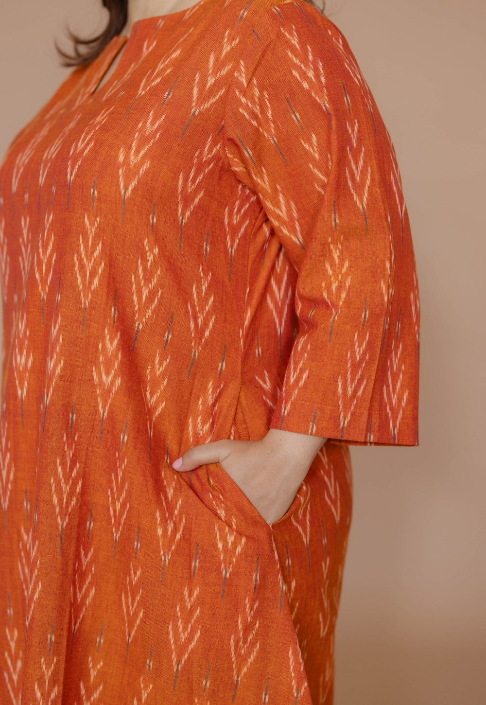 Geet Orange Handloom Ikkat Cotton A Line Kurta