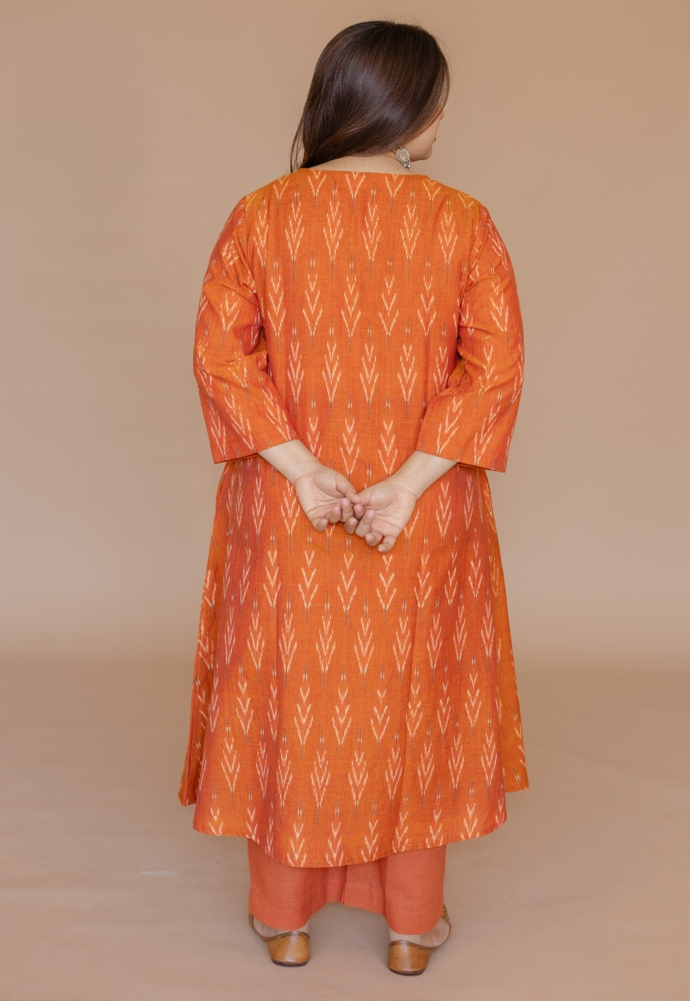 Geet Orange Handloom Ikkat Cotton A Line Kurta