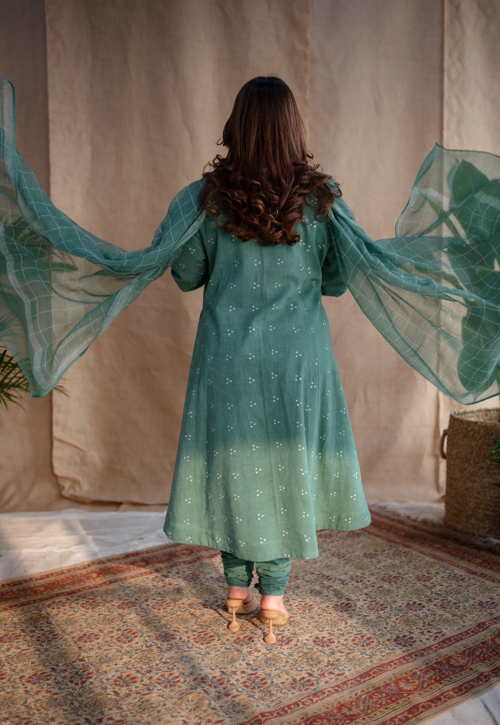 Sireen Dabu Slub Cotton Hand Embroidered Kali Kurta