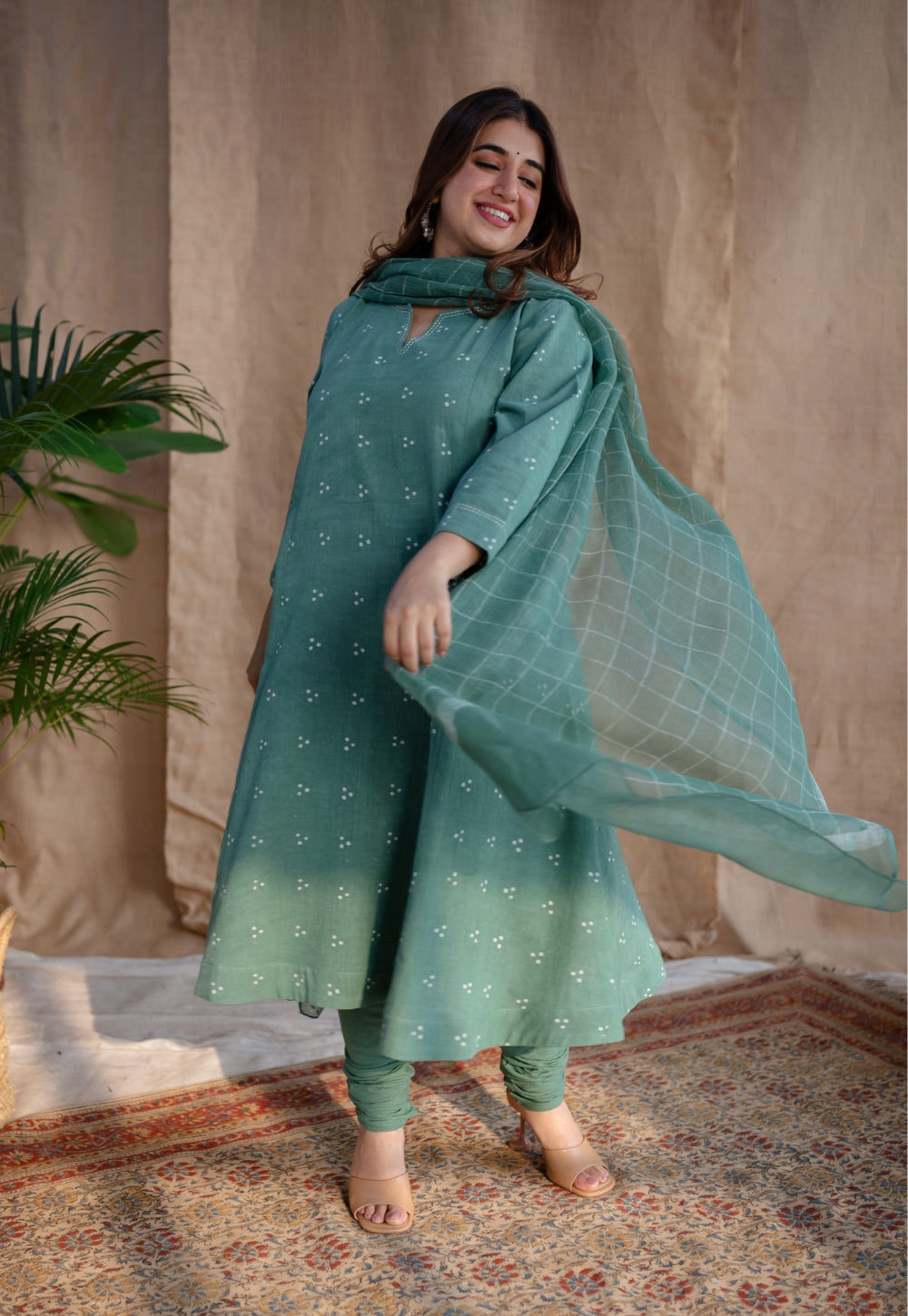 Sireen Dabu Slub Cotton Hand Embroidered Kali Kurta