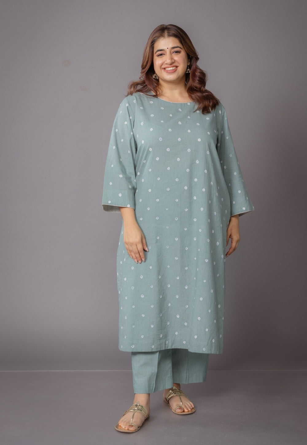 Harsha Green Bandhani Cotton Straight Kurta Set (Set of 2)