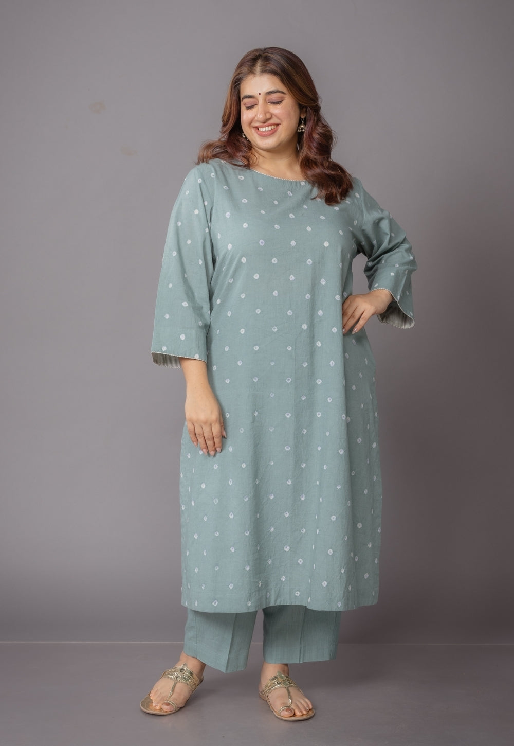 Harsha Green Bandhani Cotton Straight Kurta Set (Set of 2)