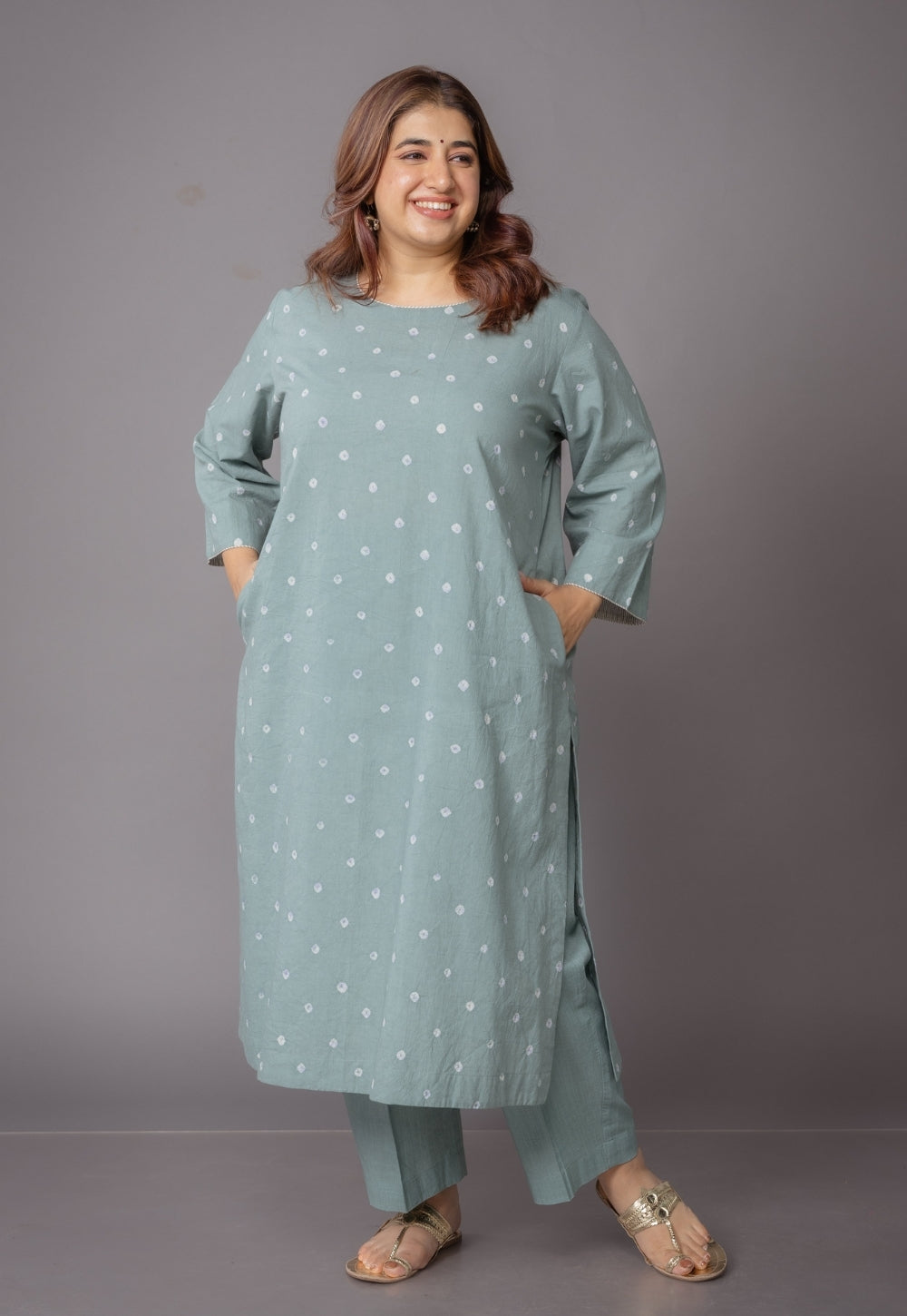 Harsha Green Bandhani Cotton Straight Kurta Set (Set of 2)