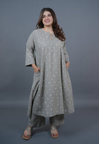 Atika Grey Bandhani Cotton Jhabbha Kali Kurta Set with Embroidery (Set of 2)