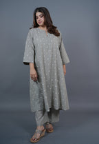 Atika Grey Bandhani Cotton Jhabbha Kali Kurta Set with Embroidery (Set of 2)