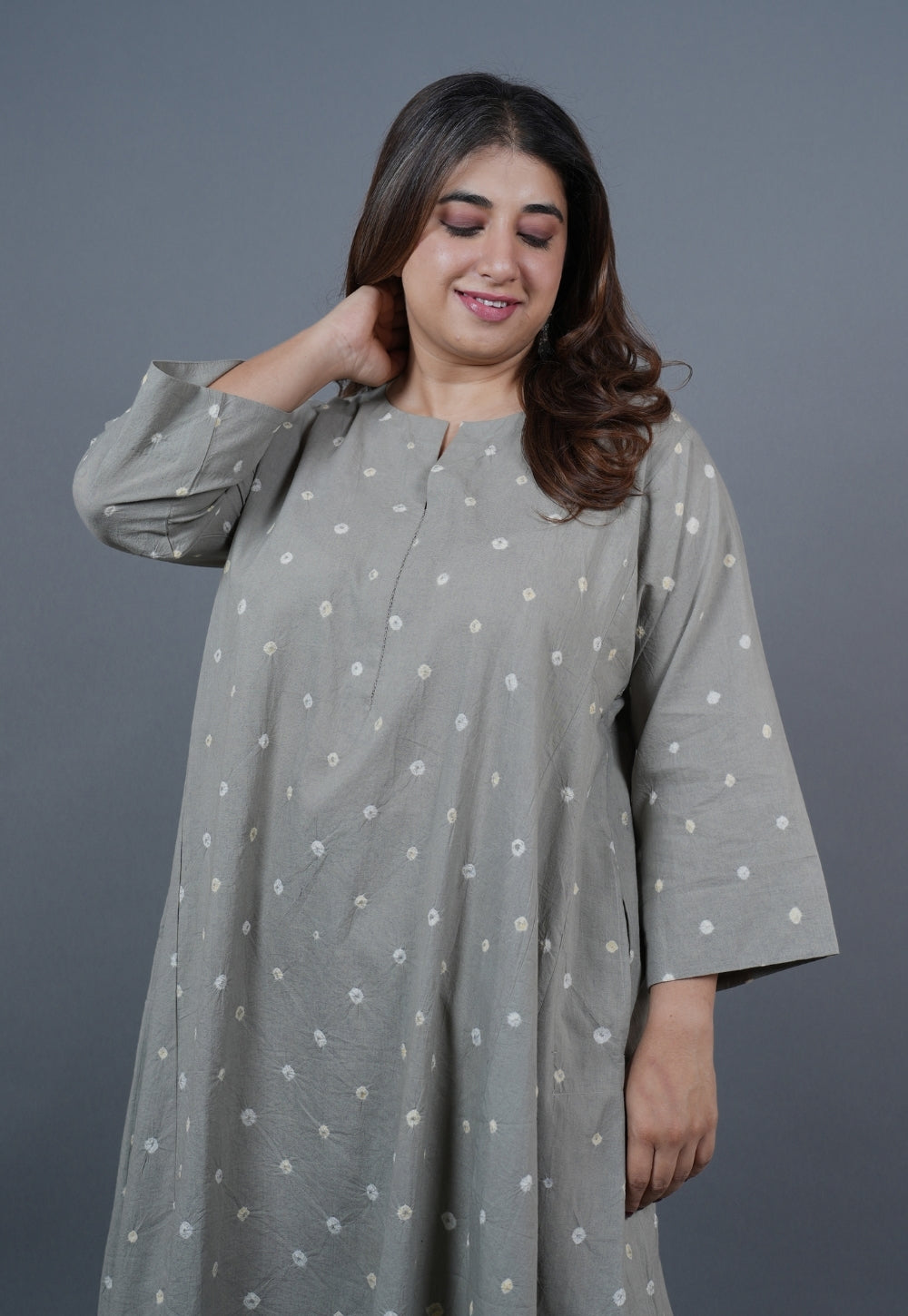 Atika Grey Bandhani Cotton Jhabbha Kali Kurta Set with Embroidery (Set of 2)