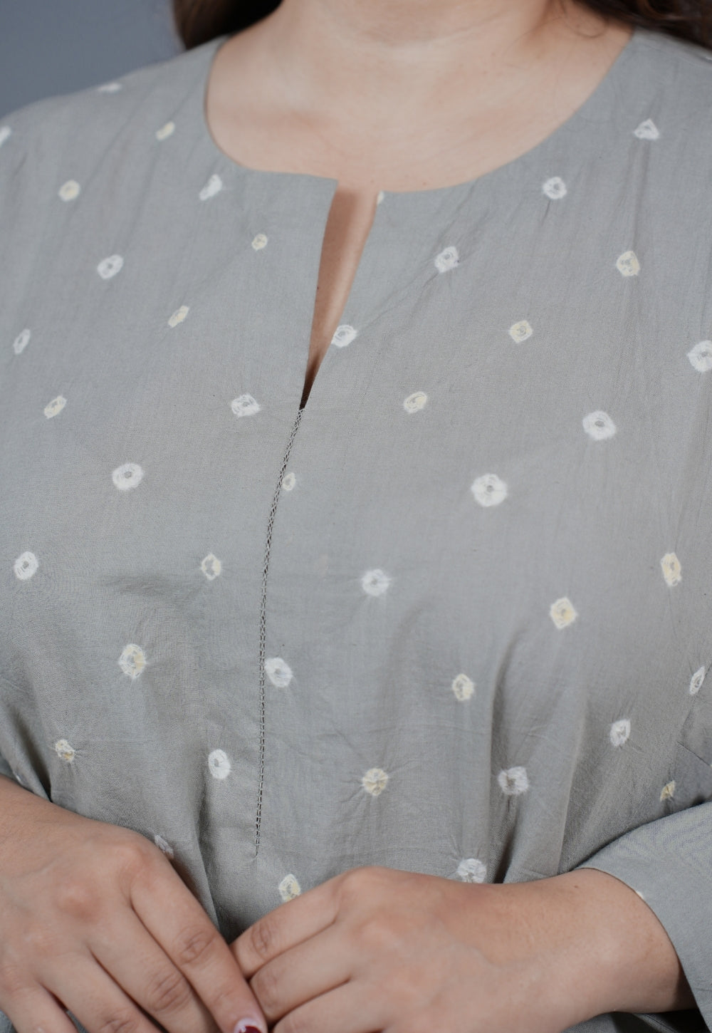 Atika Grey Bandhani Cotton Jhabbha Kali Kurta Set with Embroidery (Set of 2)