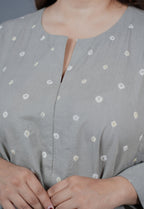 Atika Grey Bandhani Cotton Jhabbha Kali Kurta Set with Embroidery (Set of 2)