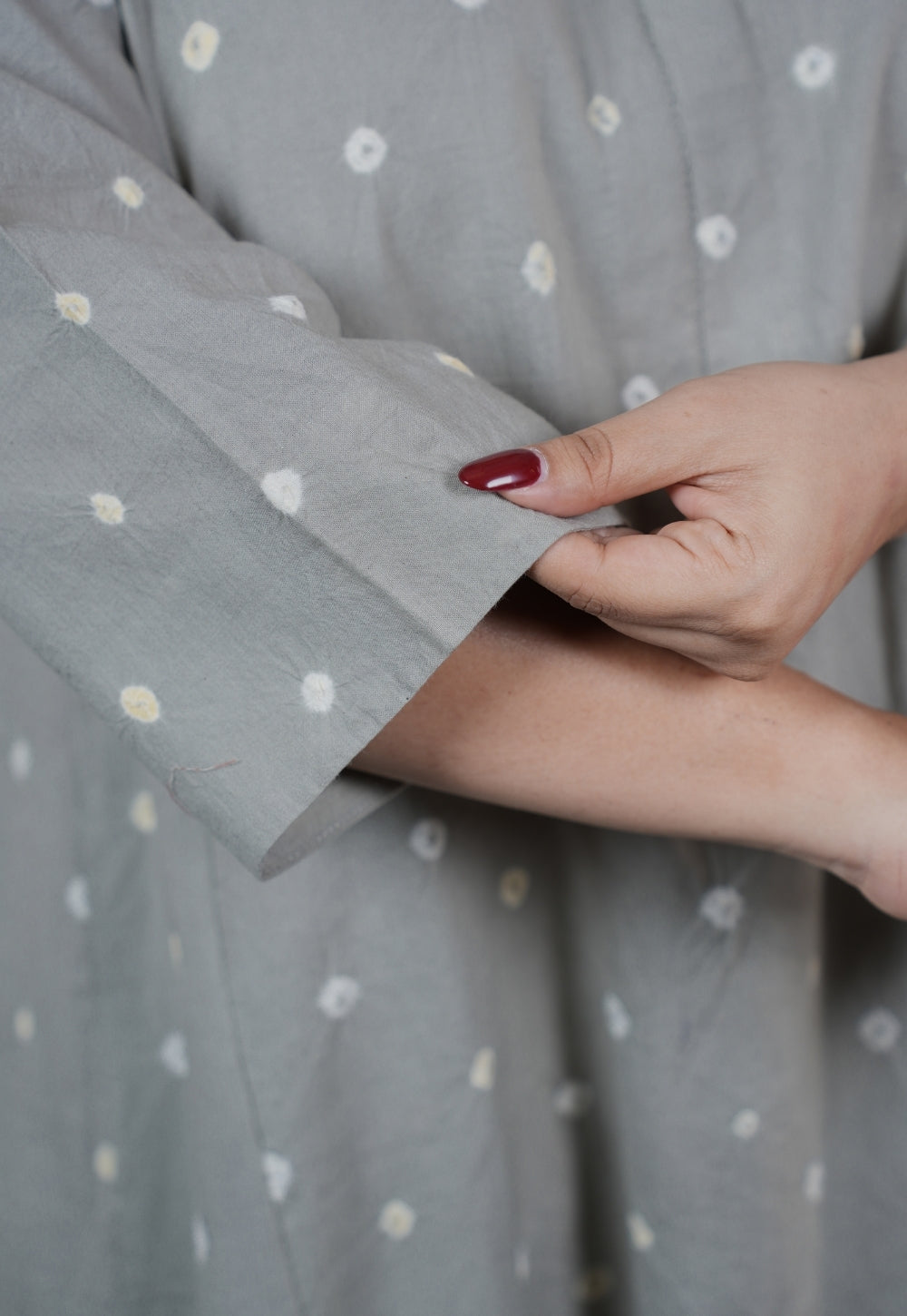 Atika Grey Bandhani Cotton Jhabbha Kali Kurta Set with Embroidery (Set of 2)