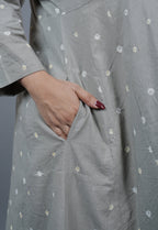 Atika Grey Bandhani Cotton Jhabbha Kali Kurta Set with Embroidery (Set of 2)