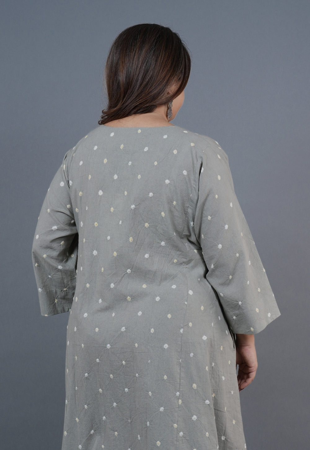 Atika Grey Bandhani Cotton Jhabbha Kali Kurta Set with Embroidery (Set of 2)