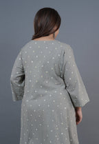 Atika Grey Bandhani Cotton Jhabbha Kali Kurta Set with Embroidery (Set of 2)