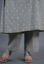 Atika Grey Bandhani Cotton Jhabbha Kali Kurta Set with Embroidery (Set of 2)