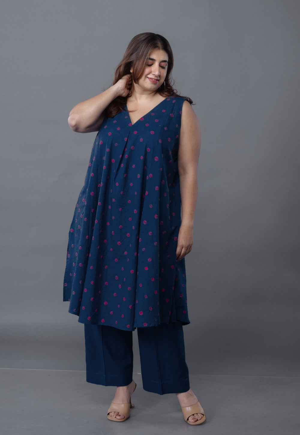 Raahi Blue Bandhani Cotton A Line Kurta Set (Set of 2)