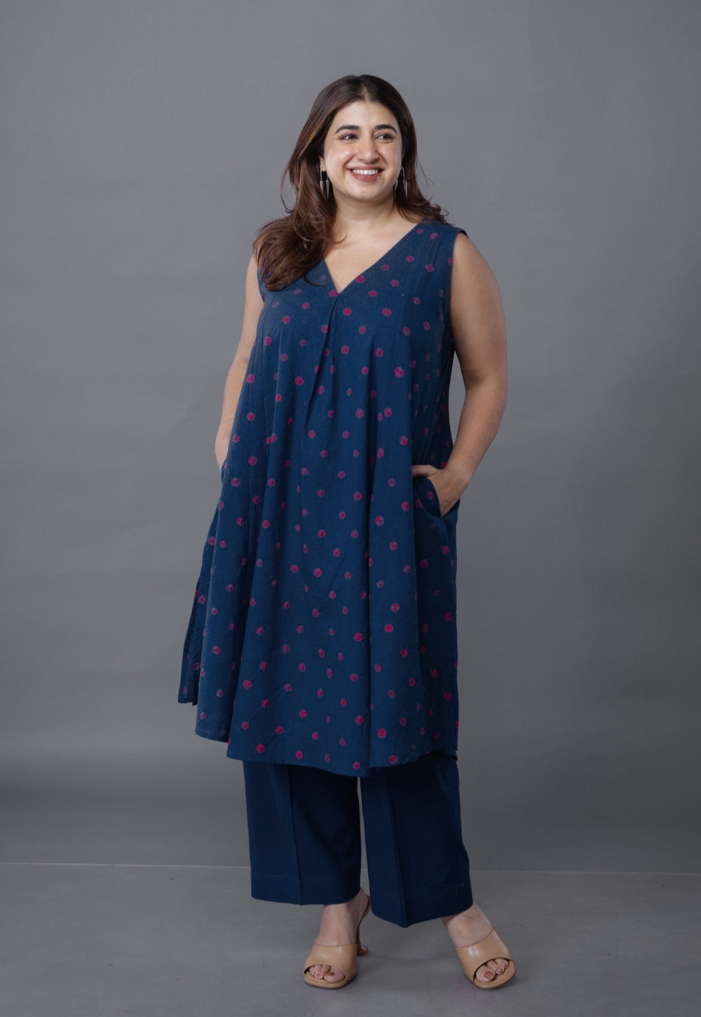 Raahi Blue Bandhani Cotton A Line Kurta Set (Set of 2)