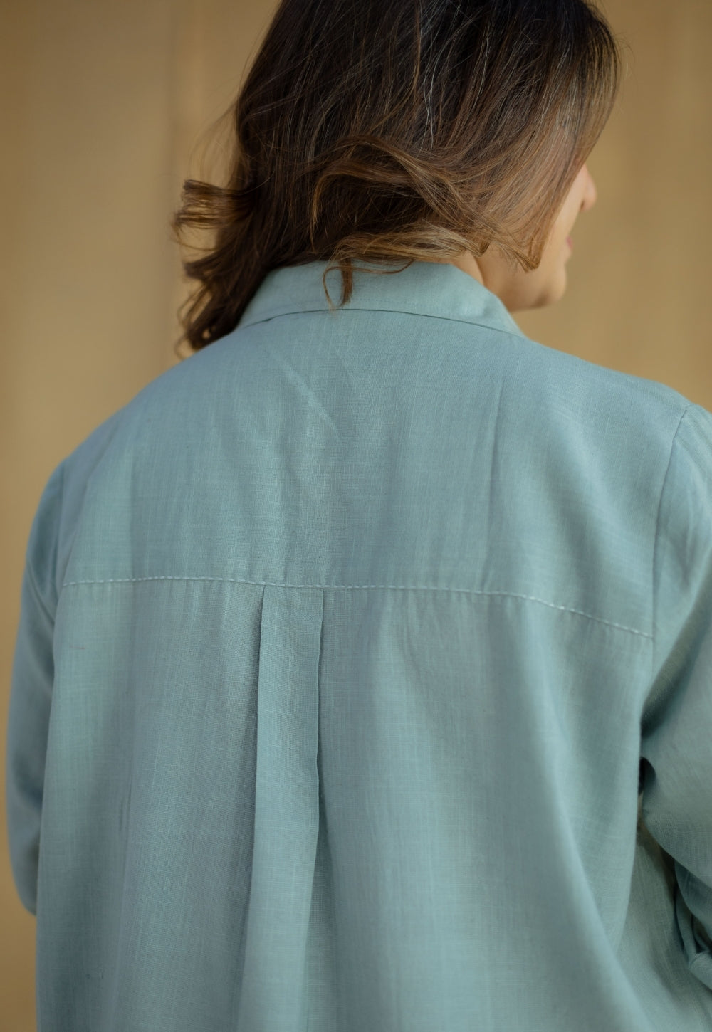 Reem Sky Blue Solid Slub Cotton Anti-Fit Short Top with Hand Embroidery