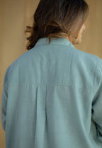 Reem Sky Blue Solid Slub Cotton Anti-Fit Short Top with Hand Embroidery