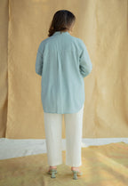 Reem Sky Blue Solid Slub Cotton Anti-Fit Short Top with Hand Embroidery