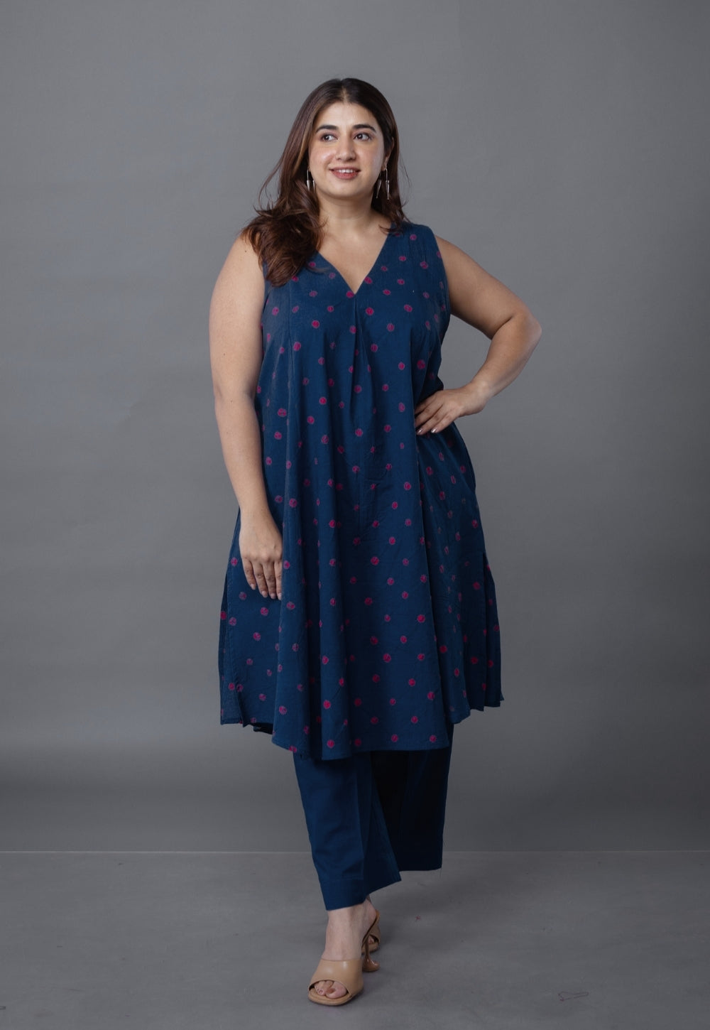 Raahi Blue Bandhani Cotton A Line Kurta Set (Set of 2)