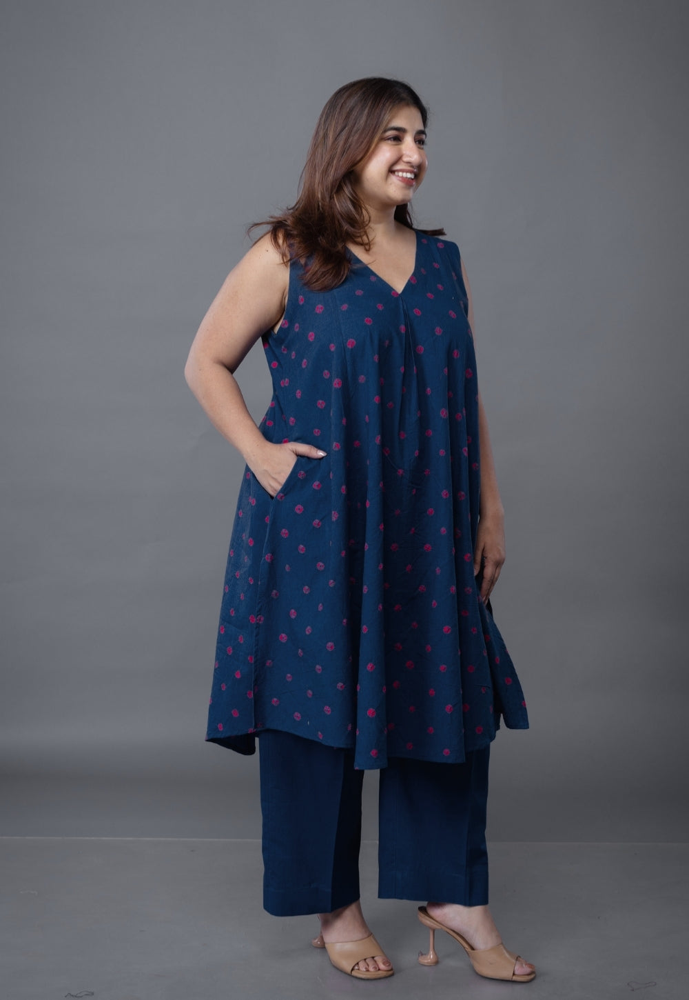 Raahi Blue Bandhani Cotton A Line Kurta Set (Set of 2)