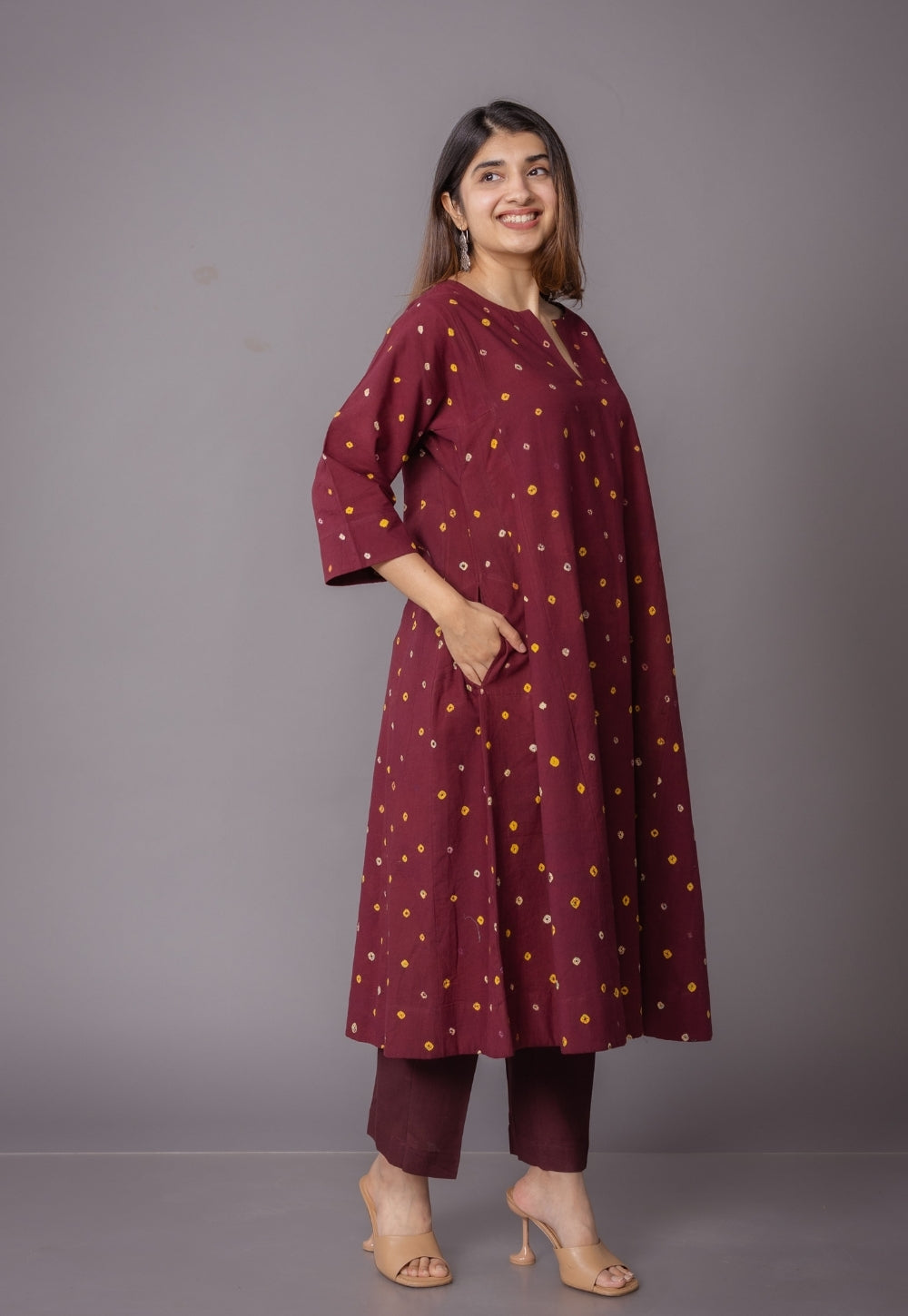 Nyra Red Bandhani Cotton Jhabbha Kali Kurta Set with Embroidery (Set of 2)