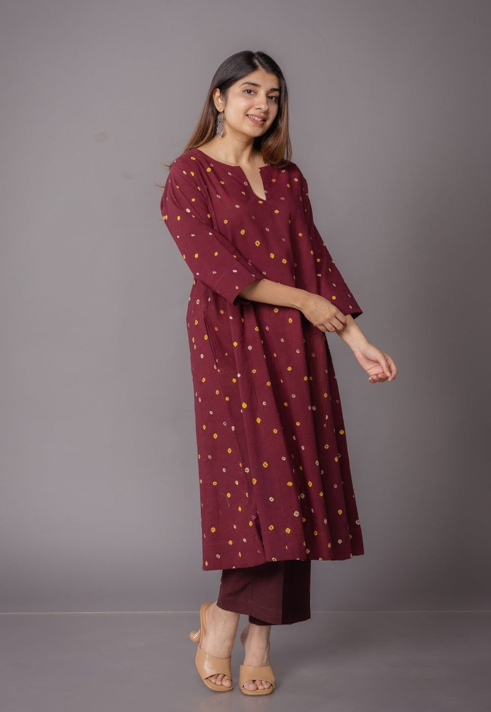 Nyra Red Bandhani Cotton Jhabbha Kali Kurta Set with Embroidery (Set of 2)