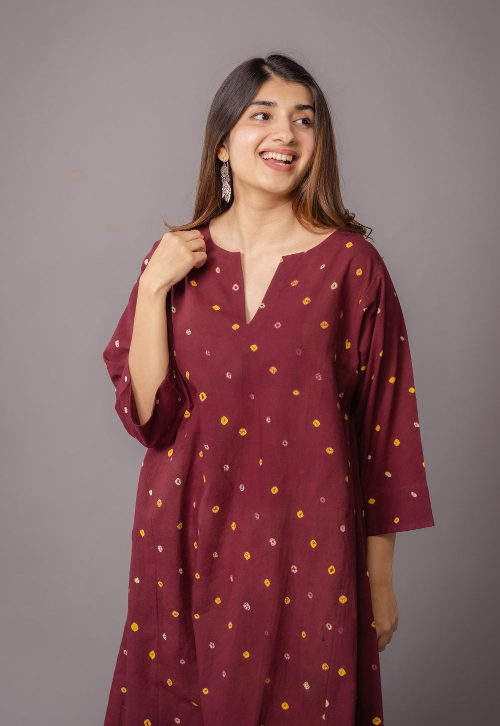 Nyra Red Bandhani Cotton Jhabbha Kali Kurta Set with Embroidery (Set of 2)