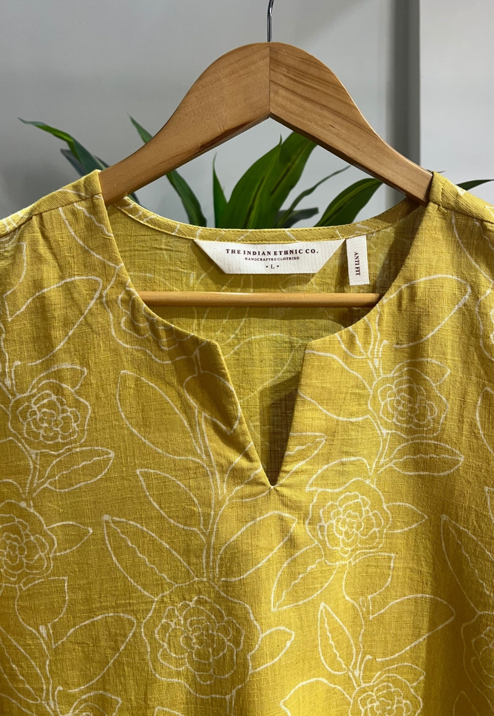 Tapsi Yellow Hand Block Print Slub Cotton Straight Short Top