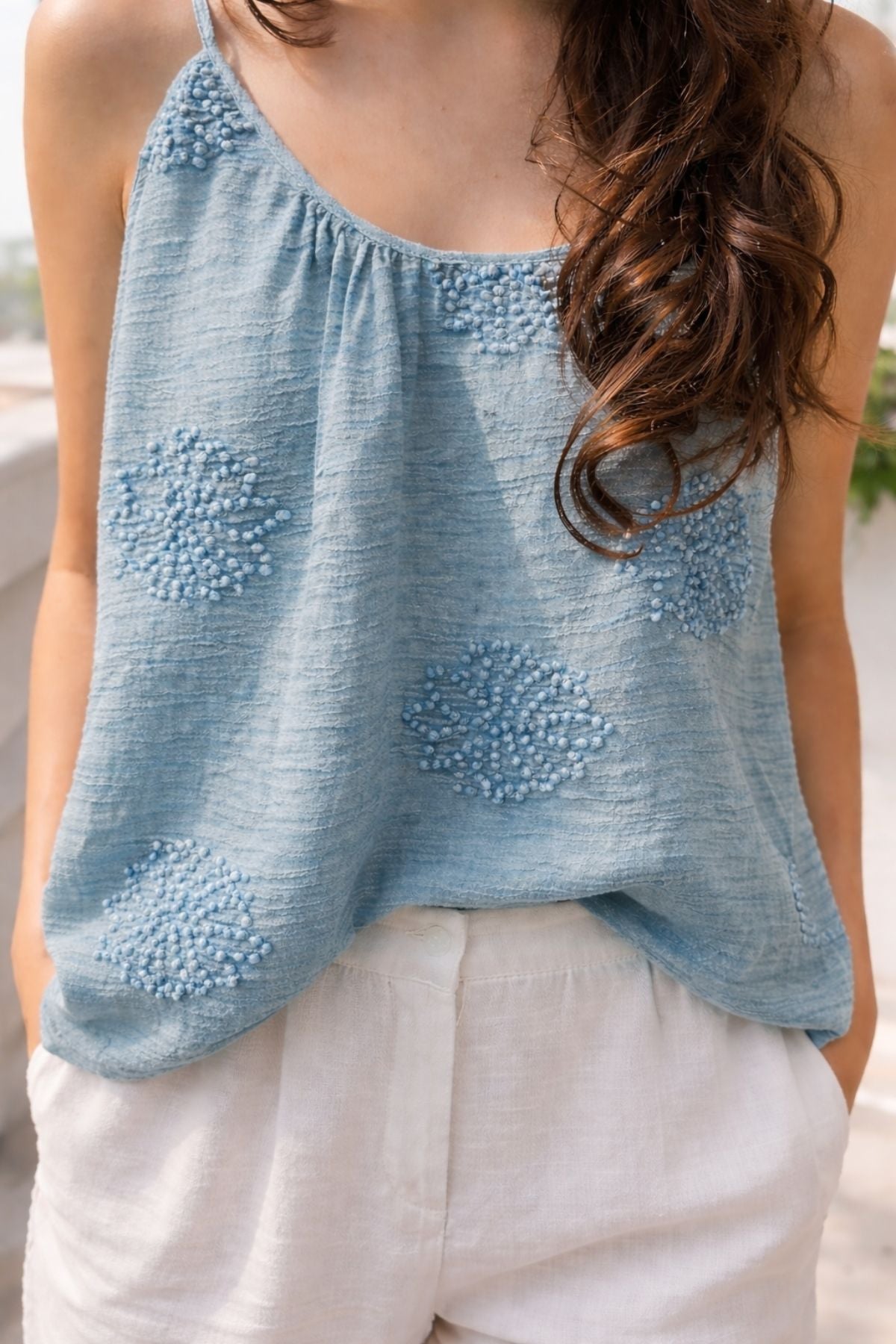 Aira Slim Strap Top in Blue