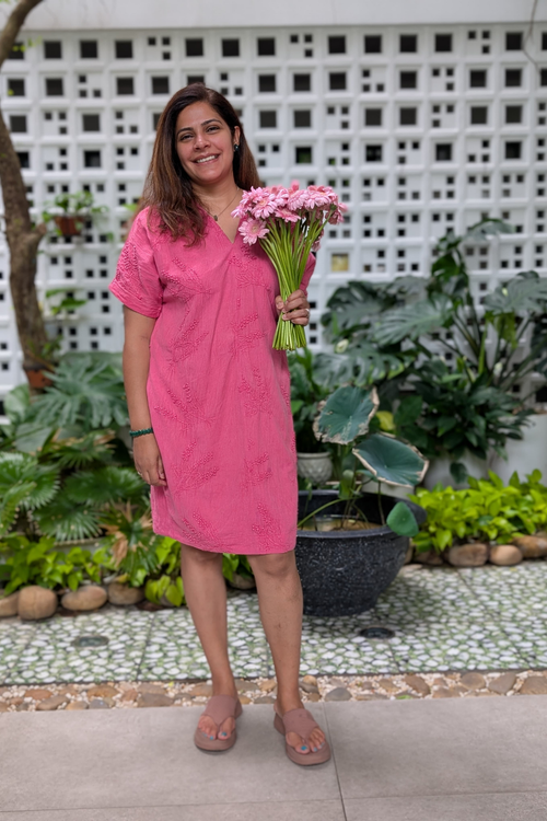 Elize Dress in Bright Pink