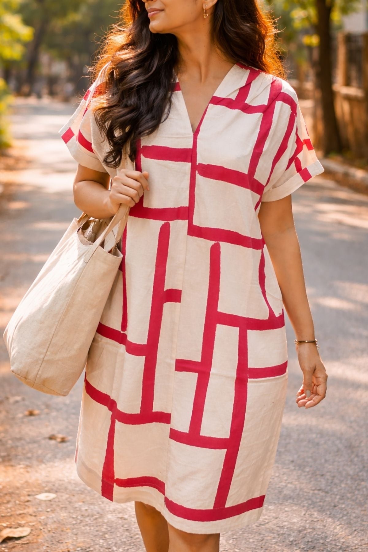 Elize Dress in Red Abstarct Print