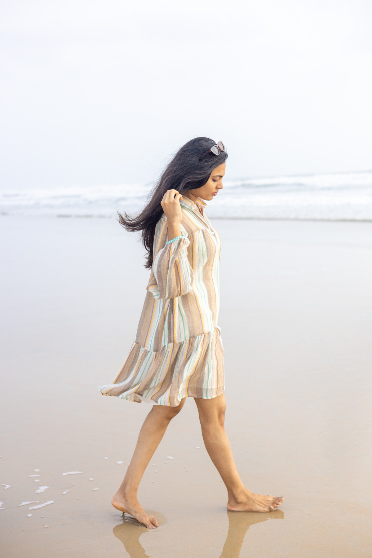 Lola Dress - Green beige stripe